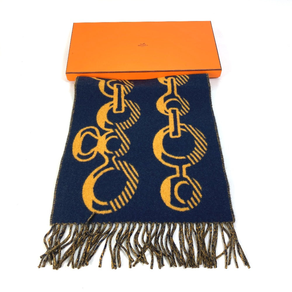 HERMES Scarf cashmere Navy dress buckle Women Used
