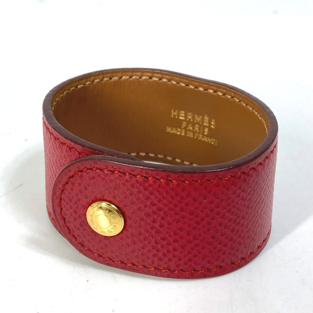 HERMES bracelet Leather, Gold Plated Red Bangle Medor Women Used