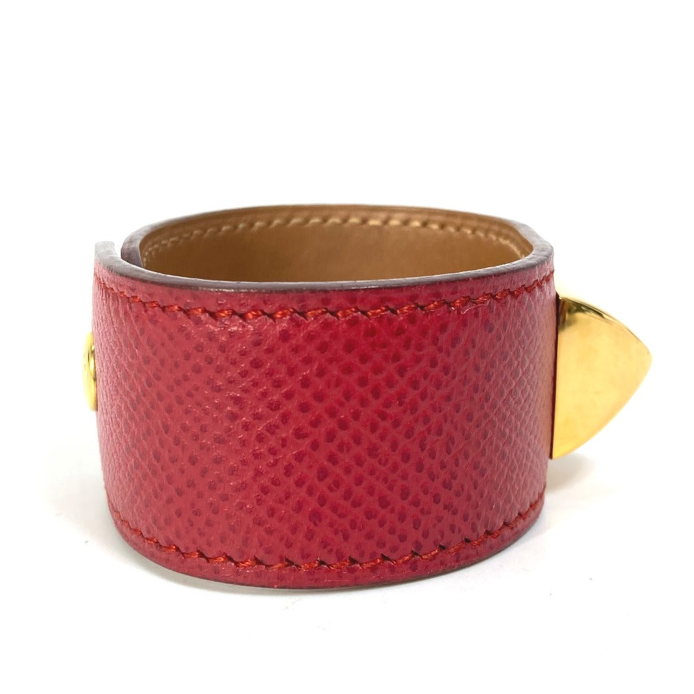 HERMES bracelet Leather, Gold Plated Red Bangle Medor Women Used