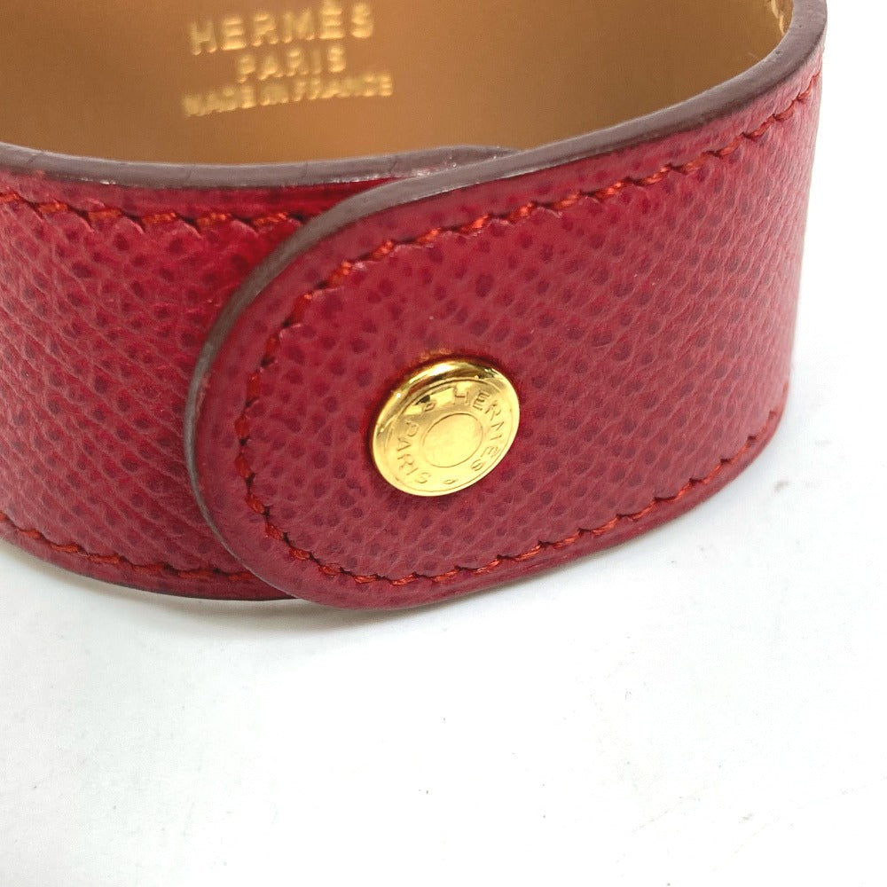 HERMES bracelet Leather, Gold Plated Red Bangle Medor Women Used