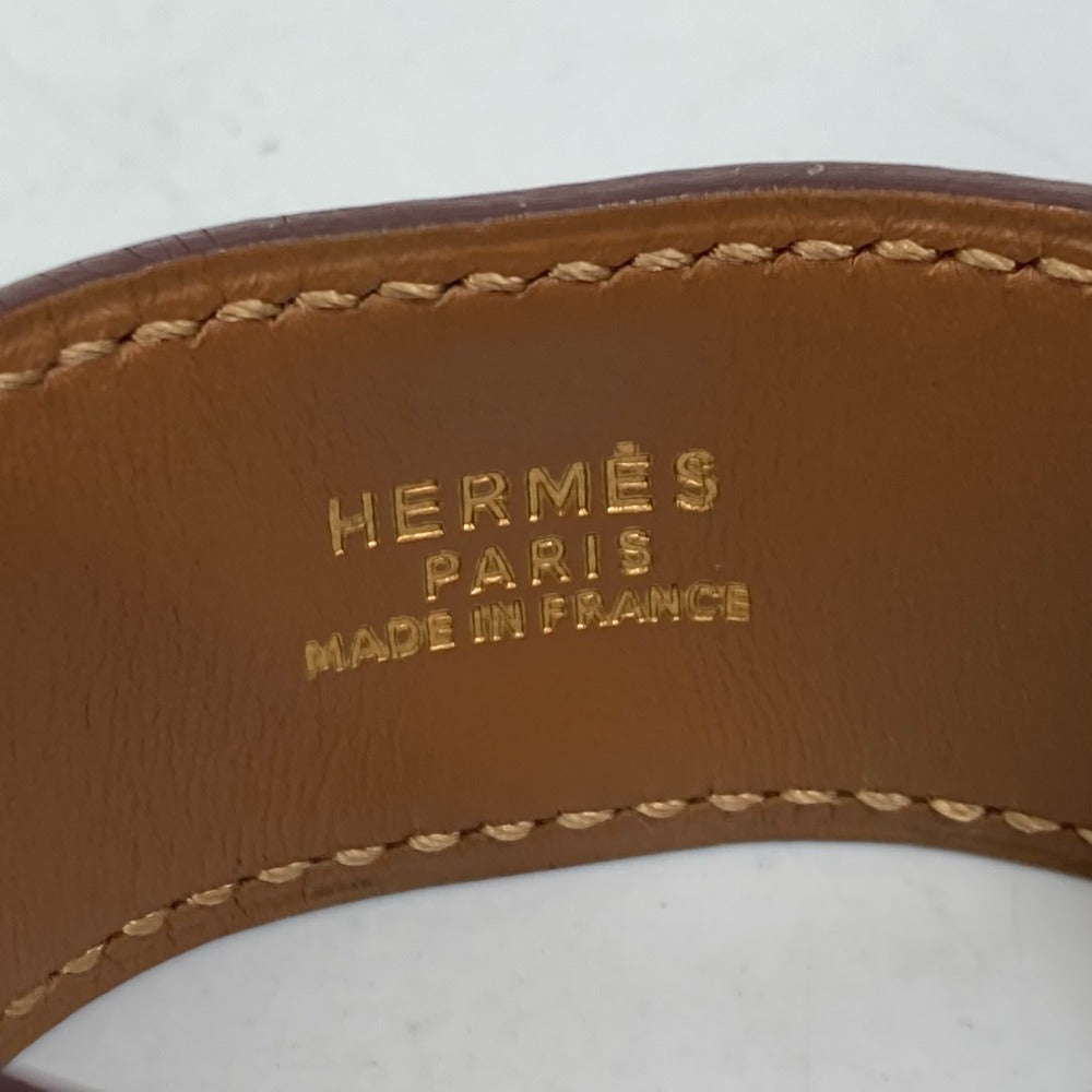 HERMES bracelet Leather, Gold Plated Red Bangle Medor Women Used