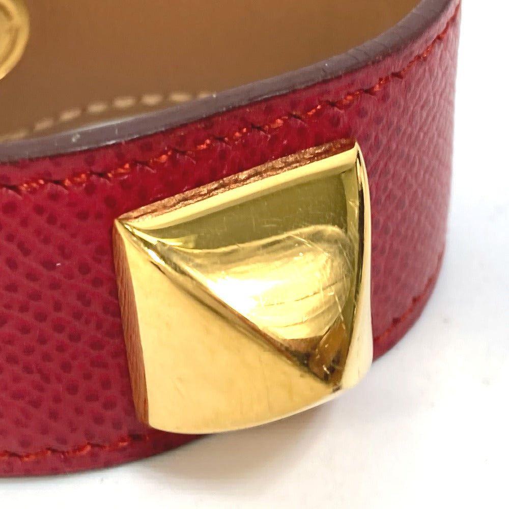 HERMES bracelet Leather, Gold Plated Red Bangle Medor Women Used