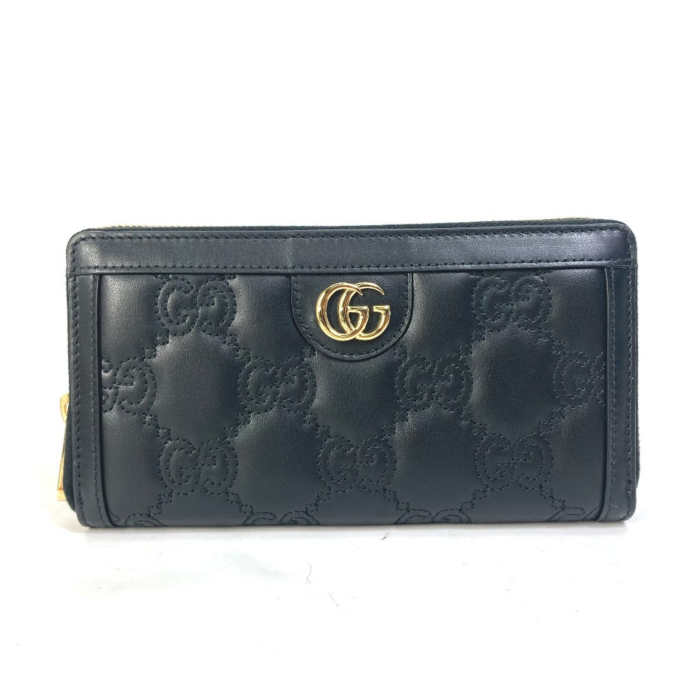 GUCCI Long Wallet Purse 723784 leather black Long wallet GG Matelasse Zip Around Wallet mens Used