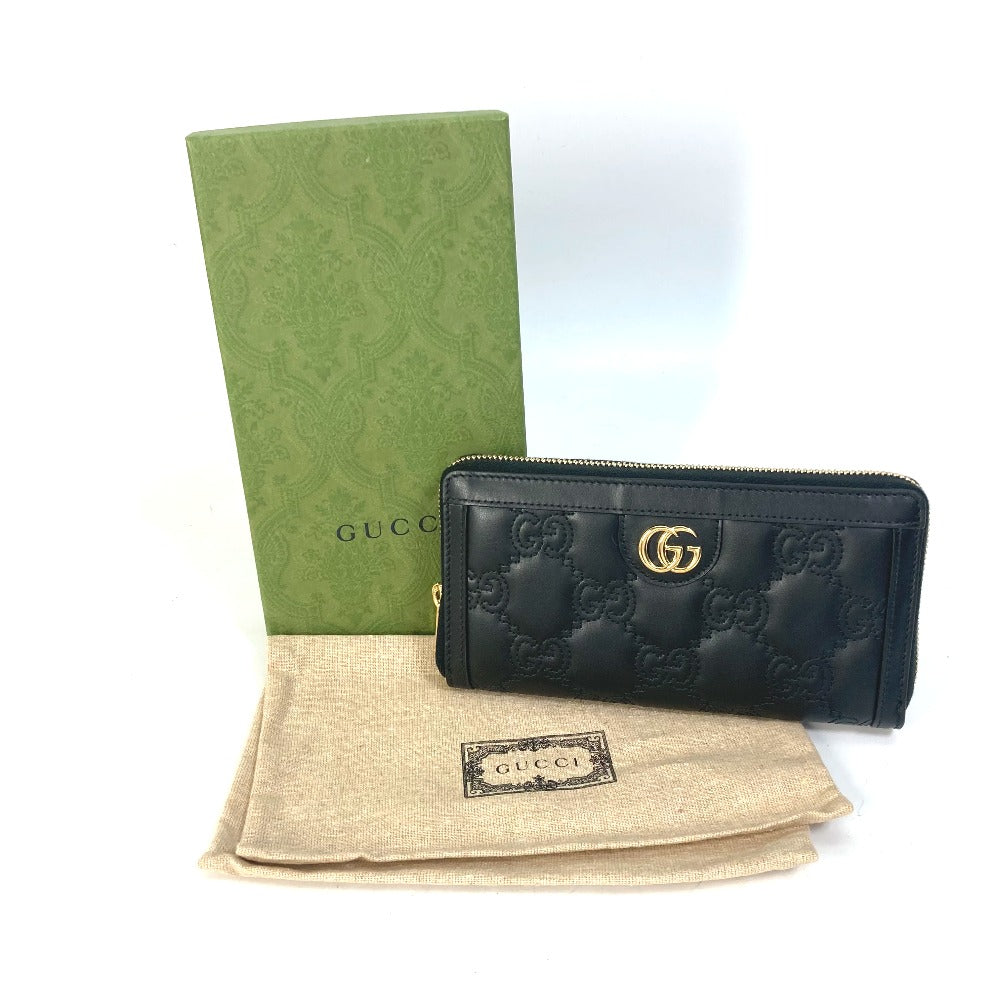 GUCCI Long Wallet Purse 723784 leather black Long wallet GG Matelasse Zip Around Wallet mens Used