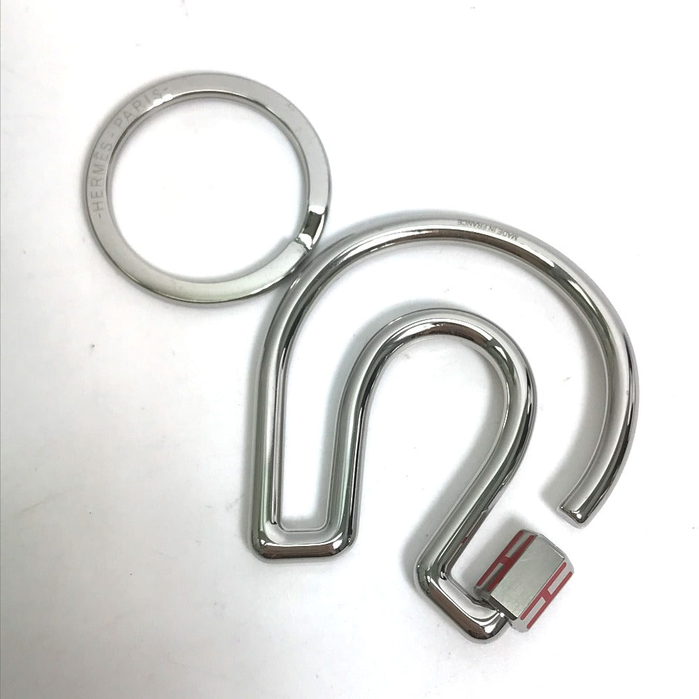 HERMES Key ring metal Silver feuille a cheval