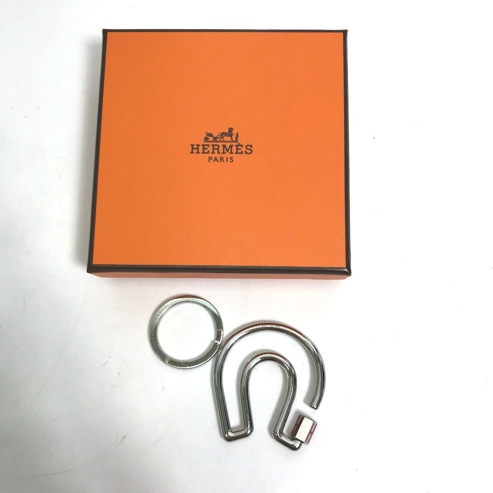 HERMES Key ring metal Silver feuille a cheval