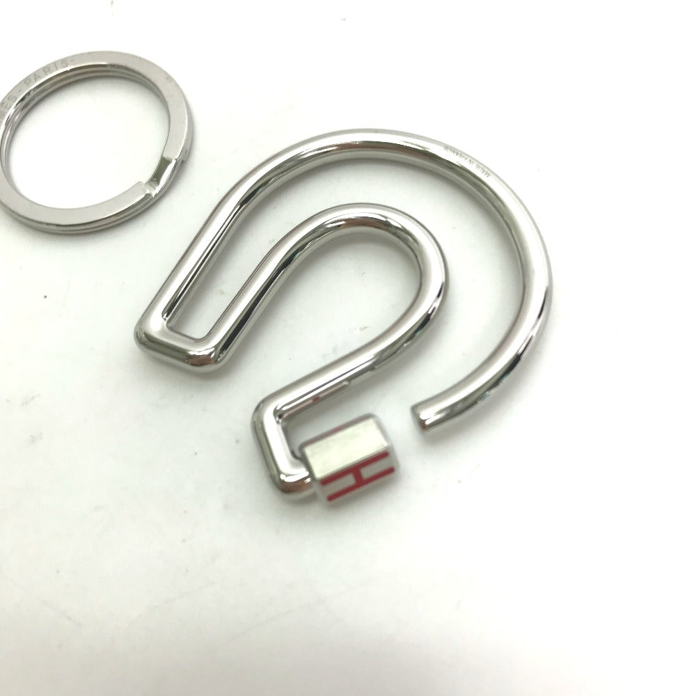 HERMES Key ring metal Silver feuille a cheval
