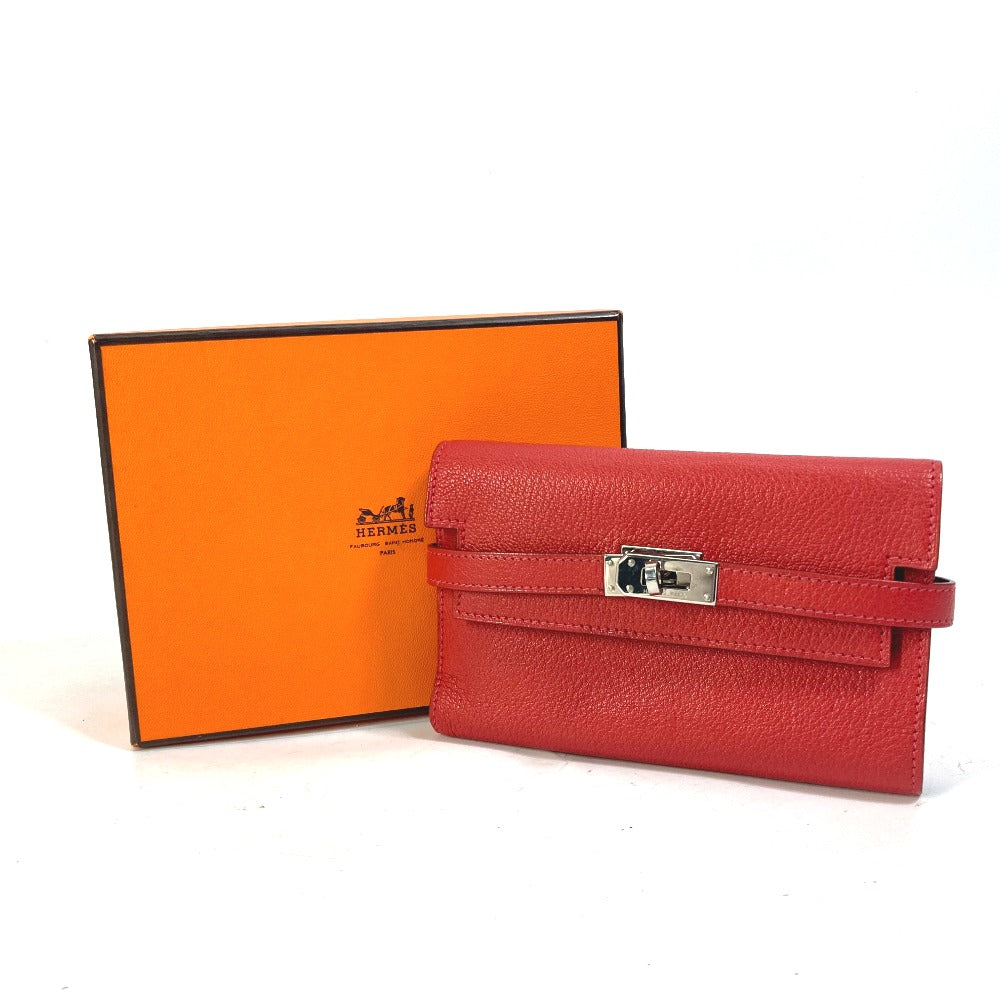 HERMES Trifold wallet Shave Red Kelly wallet medium