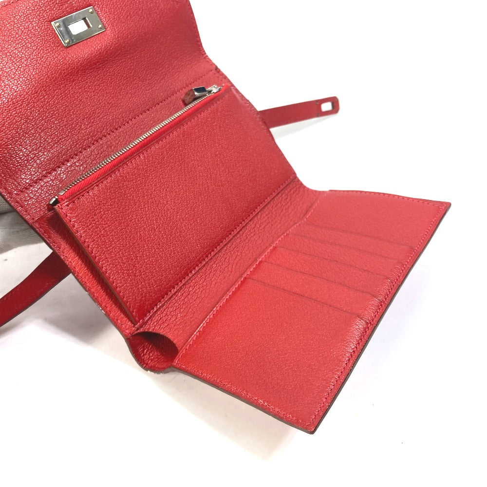 HERMES Trifold wallet Shave Red Kelly wallet medium