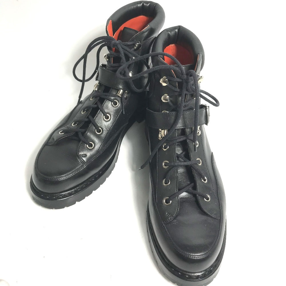 HERMES boots leather black trekking High cut H logo mens 40 Used