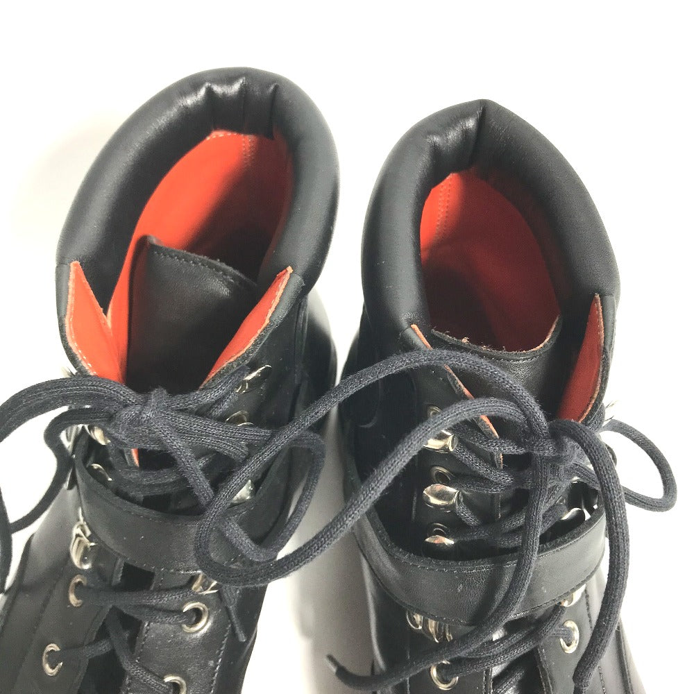 HERMES boots leather black trekking High cut H logo mens 40 Used
