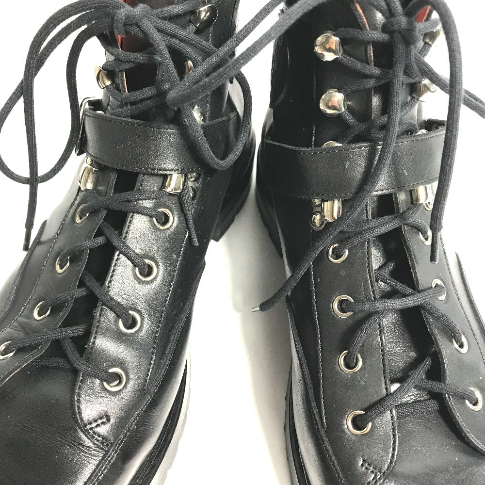 HERMES boots leather black trekking High cut H logo mens 40 Used