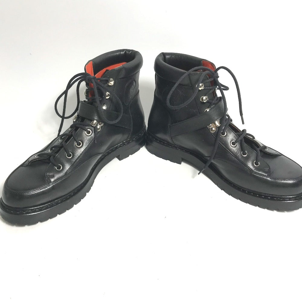 HERMES boots leather black trekking High cut H logo mens 40 Used