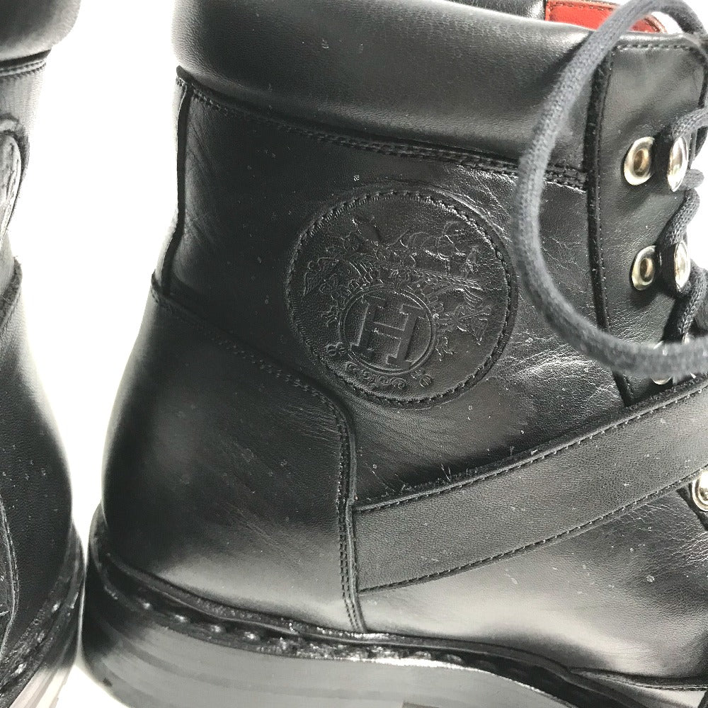 HERMES boots leather black trekking High cut H logo mens 40 Used