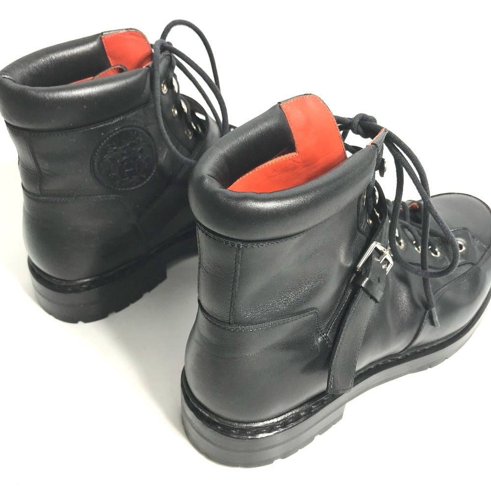 HERMES boots leather black trekking High cut H logo mens 40 Used