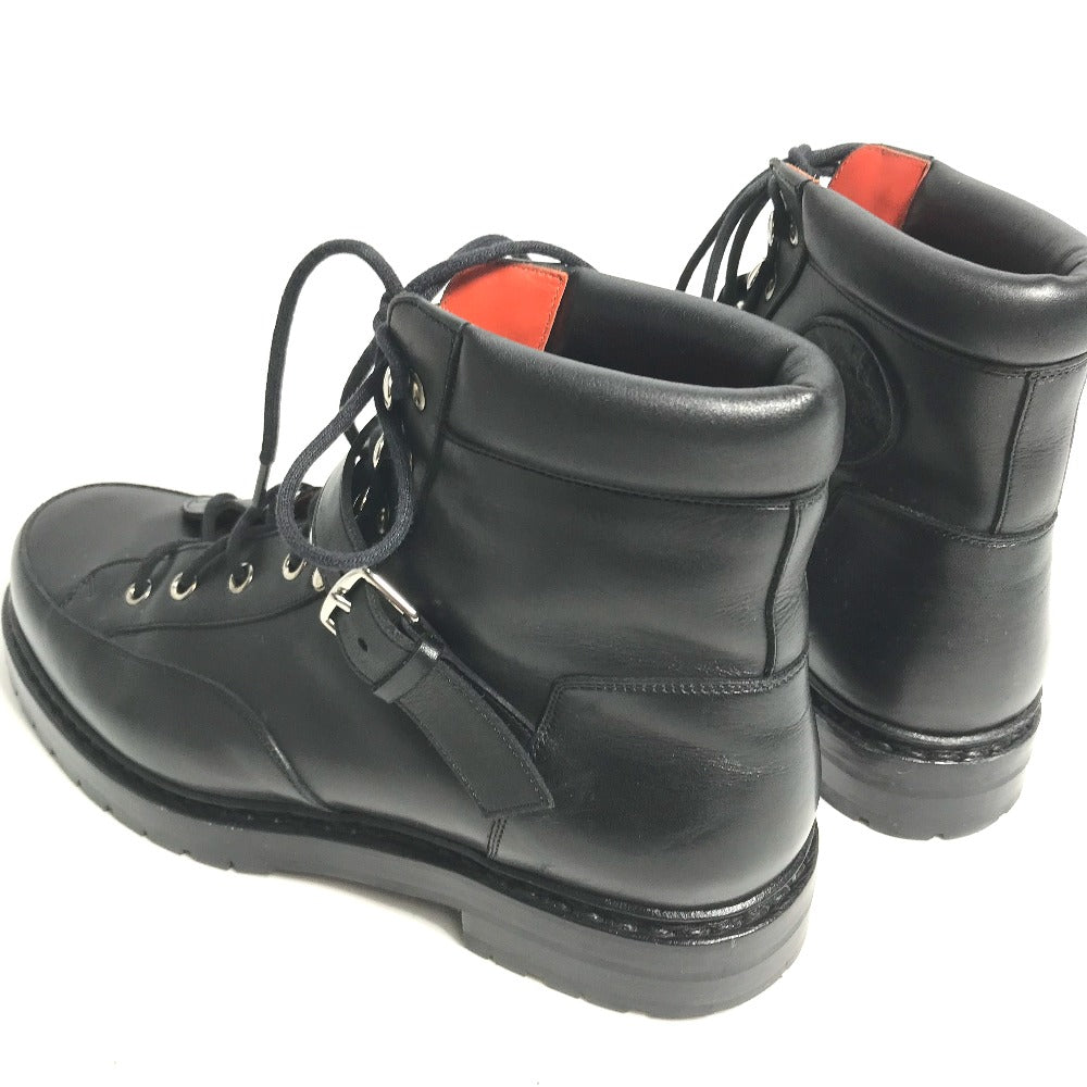 HERMES boots leather black trekking High cut H logo mens 40 Used