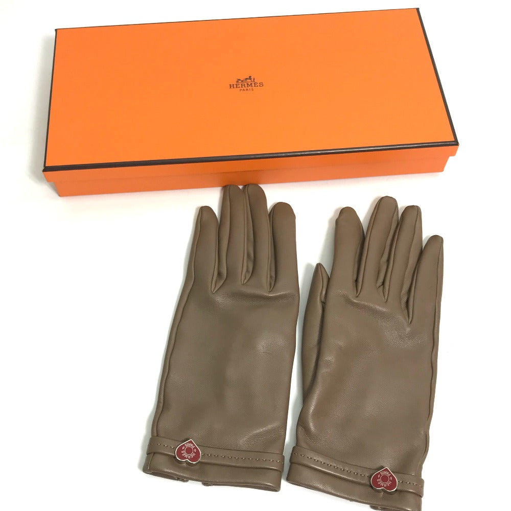 HERMES gloves Lamb leather Gray type heart Dream love 6.5