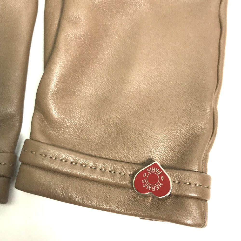 HERMES gloves Lamb leather Gray type heart Dream love 6.5