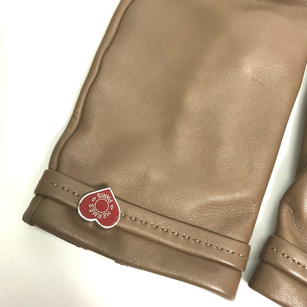 HERMES gloves Lamb leather Gray type heart Dream love 6.5
