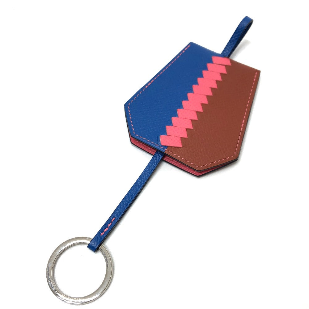 HERMES Key ring Epsom blue Cle Grand Tresage