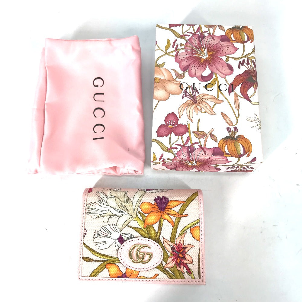 GUCCI Folded wallet 577347 Canvas / leather pink GG Marmont Flora Flower Pattern Compact wallet Women Secondhand