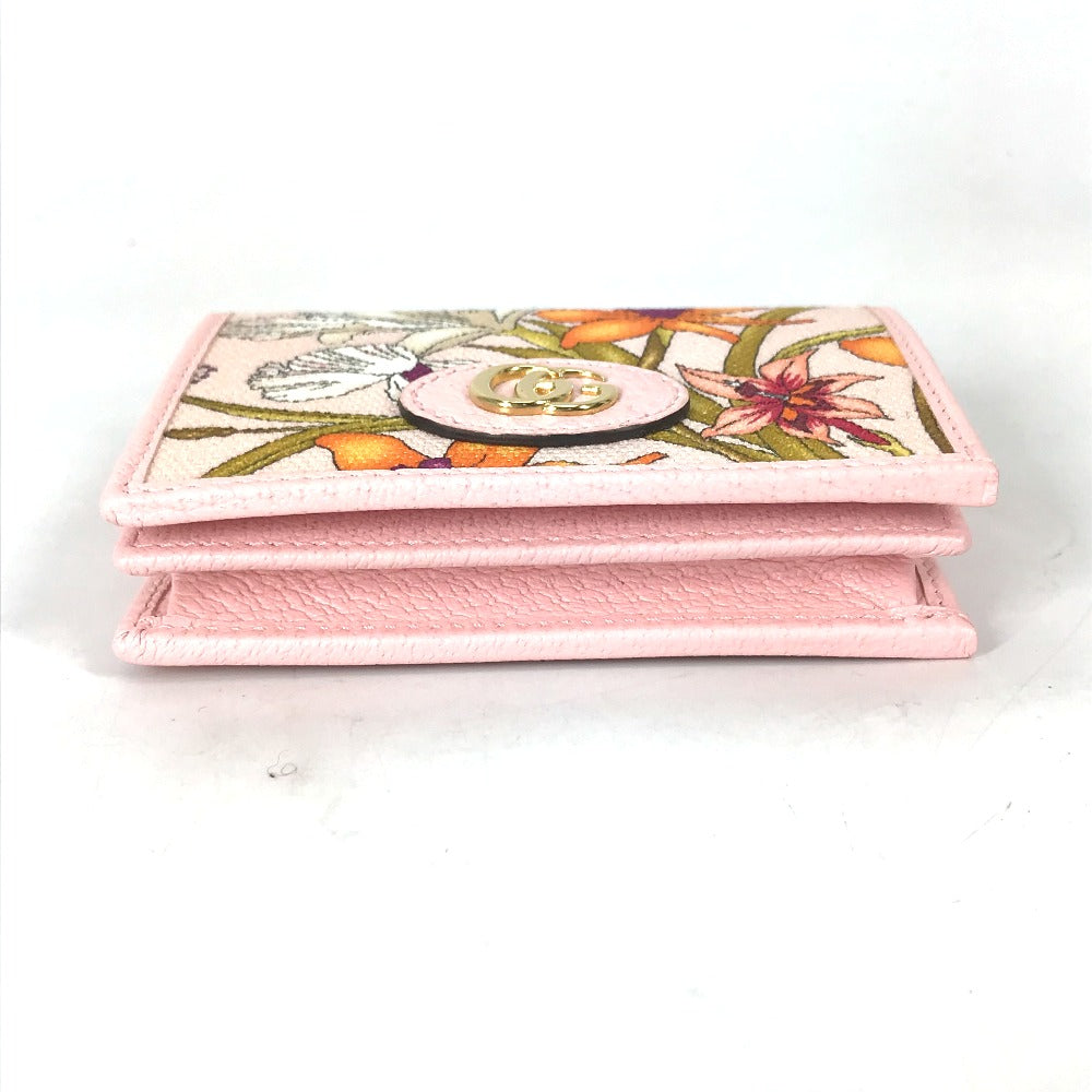 GUCCI Folded wallet 577347 Canvas / leather pink GG Marmont Flora Flower Pattern Compact wallet Women Secondhand