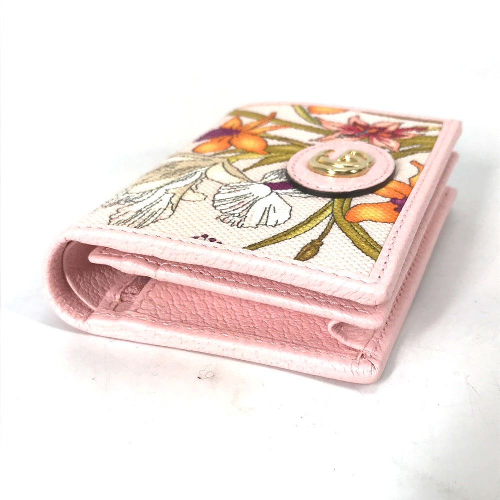 GUCCI Folded wallet 577347 Canvas / leather pink GG Marmont Flora Flower Pattern Compact wallet Women Secondhand