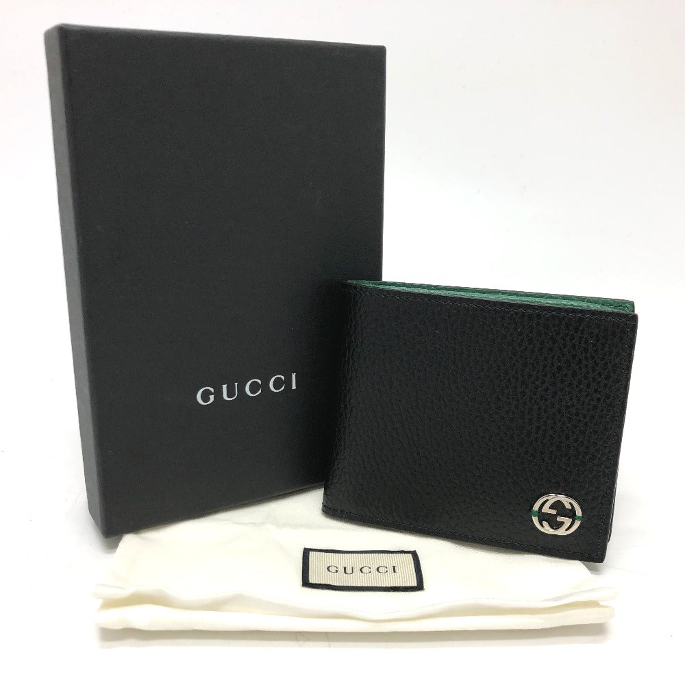 GUCCI Folded wallet 610466 leather black Interlocking G mens Used