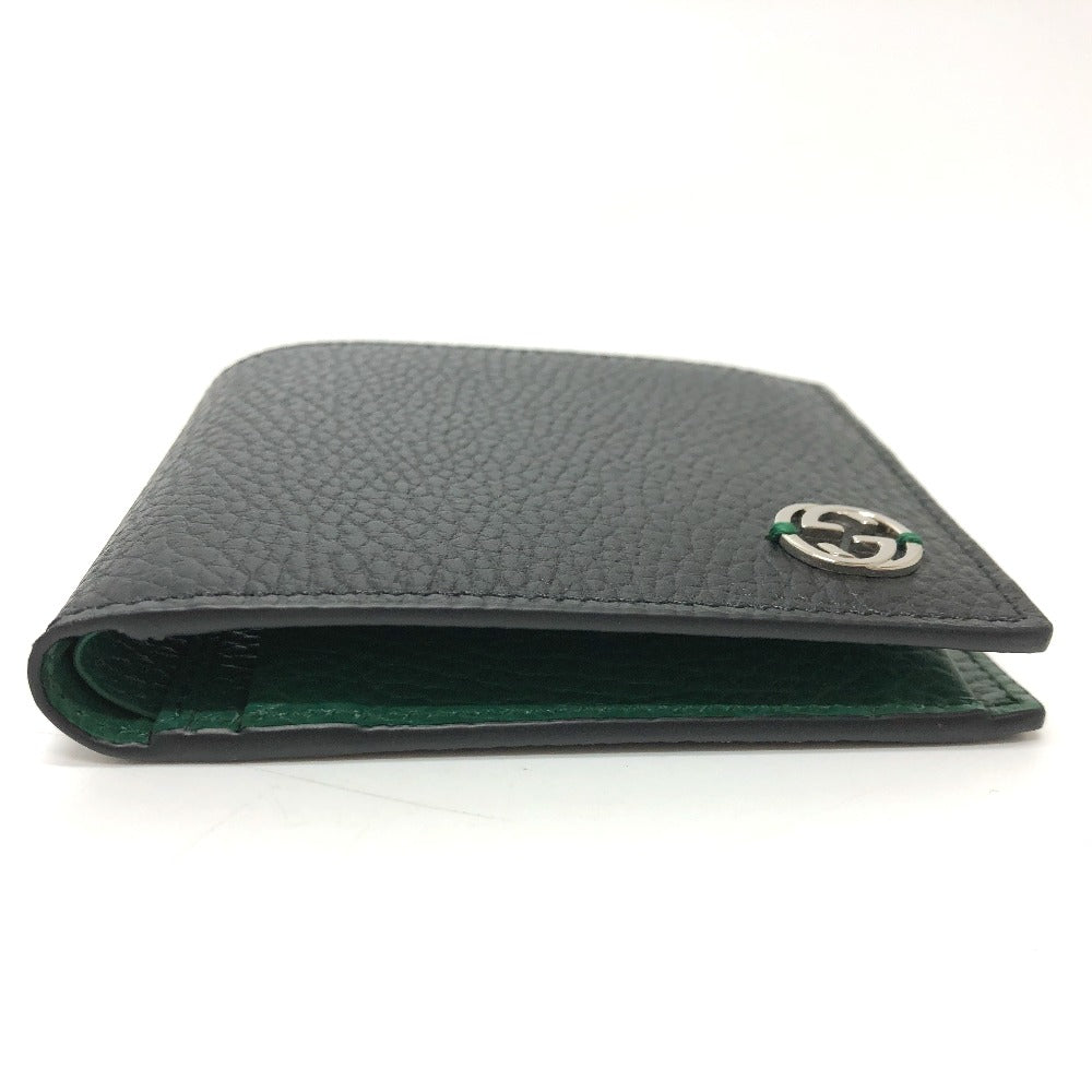 GUCCI Folded wallet 610466 leather black Interlocking G mens Used