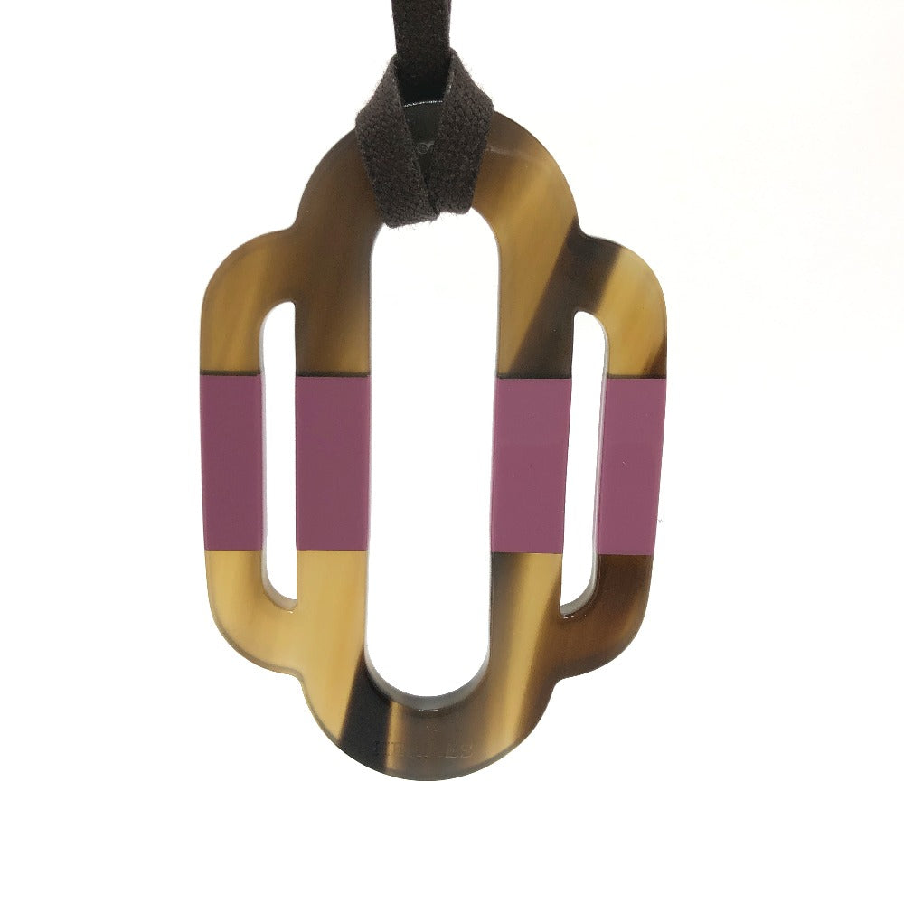 HERMES Necklace Buffalo horn Brown plate Atrage Women Used