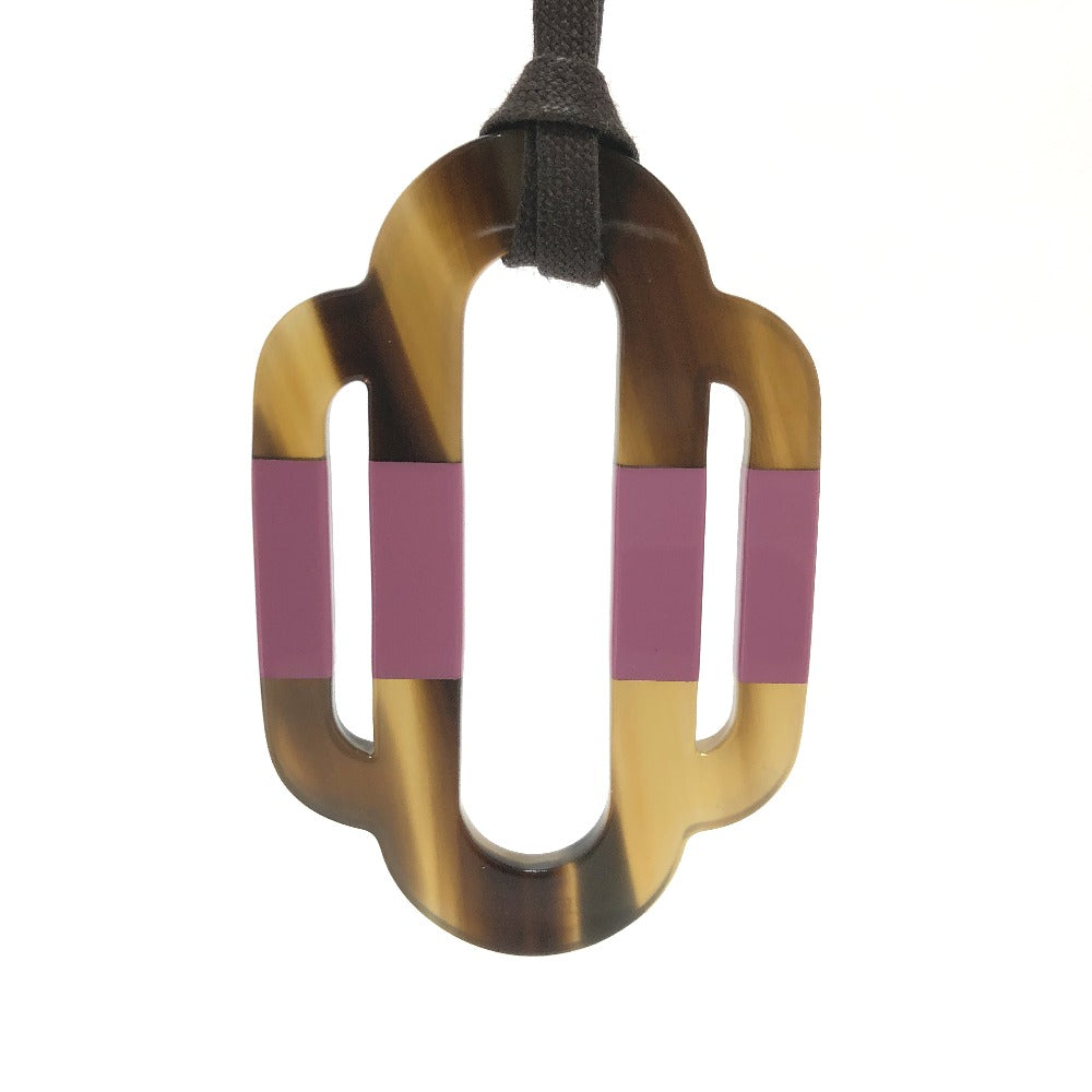 HERMES Necklace Buffalo horn Brown plate Atrage Women Used