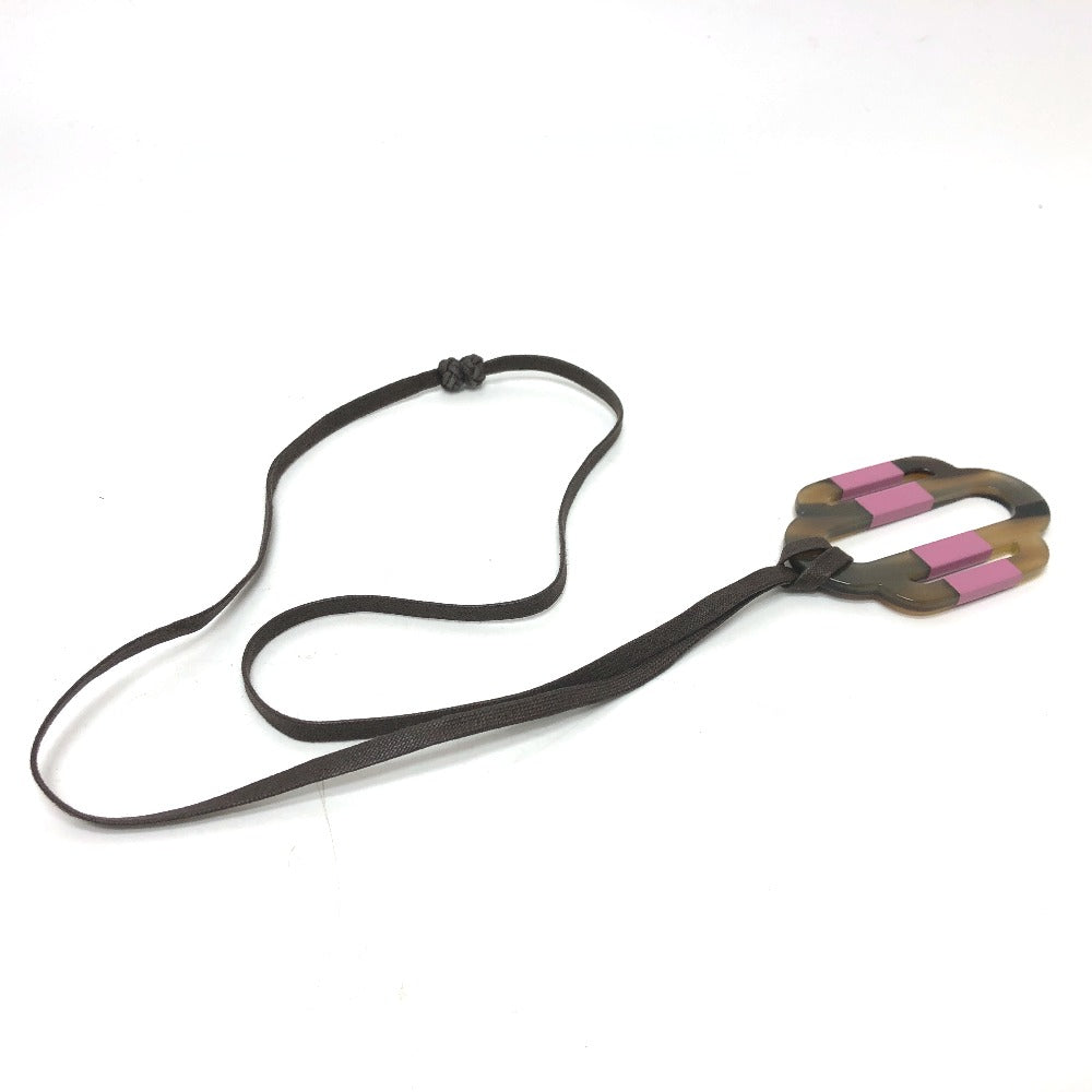 HERMES Necklace Buffalo horn Brown plate Atrage Women Used