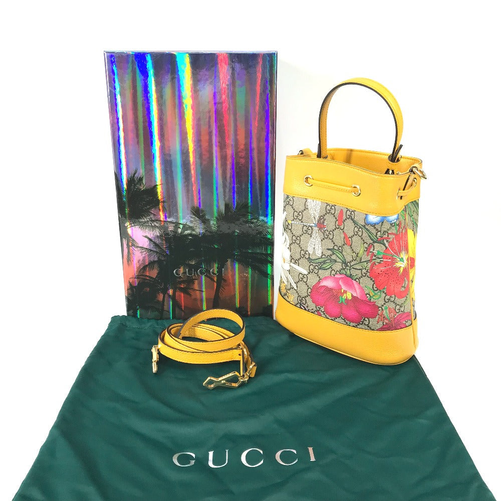 GUCCI Handbag 550621 GG Supreme Canvas beige GG Flora Flower Small Bucket Women Used