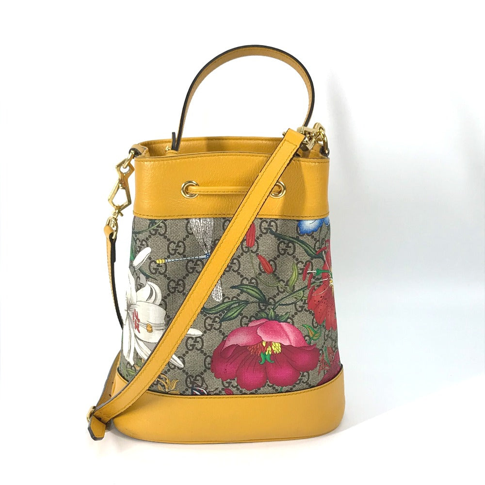 GUCCI Handbag 550621 GG Supreme Canvas beige GG Flora Flower Small Bucket Women Used