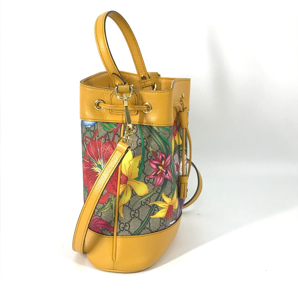 GUCCI Handbag 550621 GG Supreme Canvas beige GG Flora Flower Small Bucket Women Used