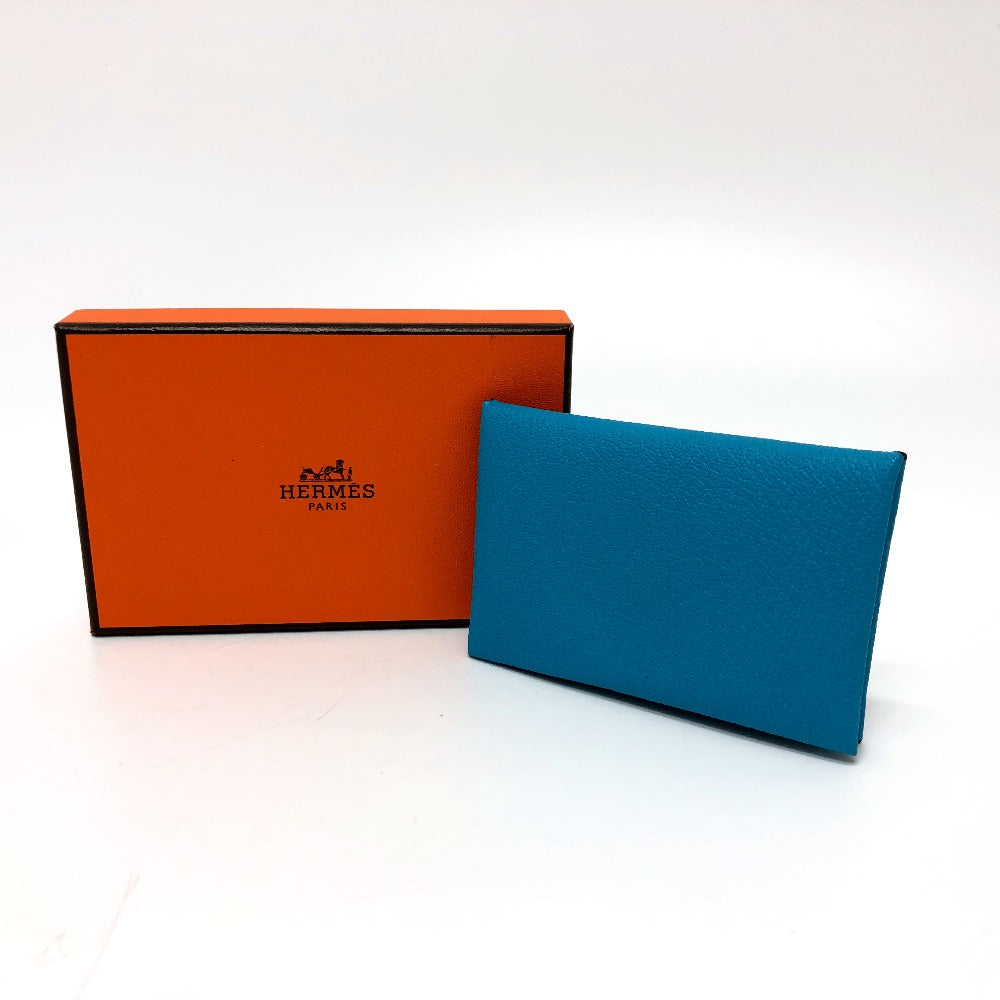 HERMES Card Case Shave blue Calvi Women Used