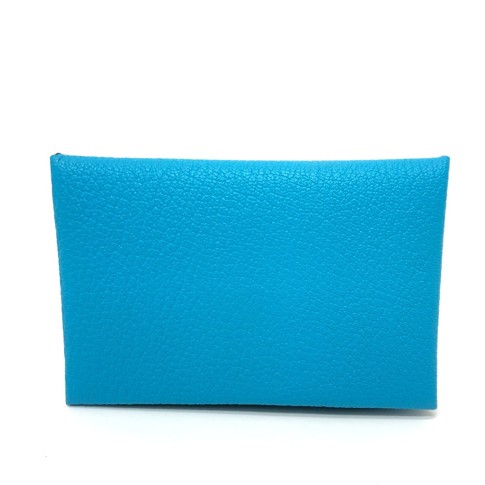 HERMES Card Case Shave blue Calvi Women Used