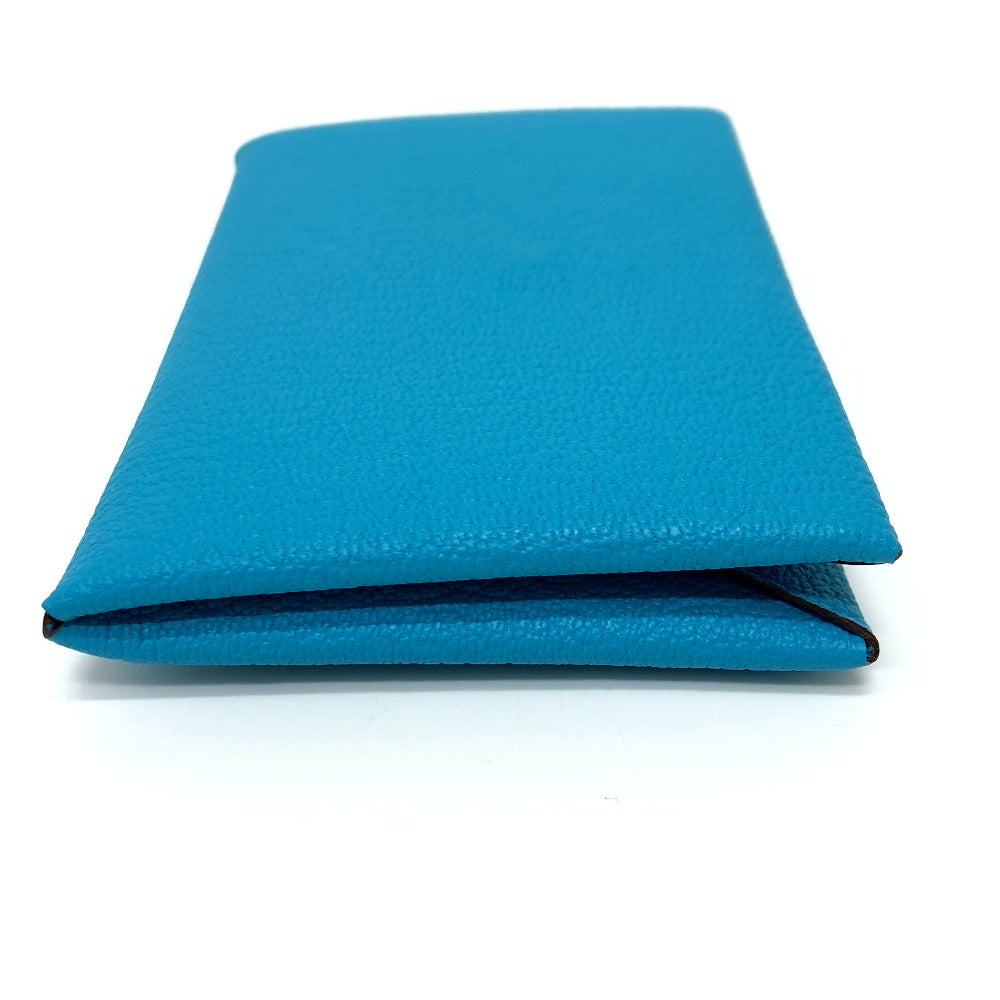 HERMES Card Case Shave blue Calvi Women Used