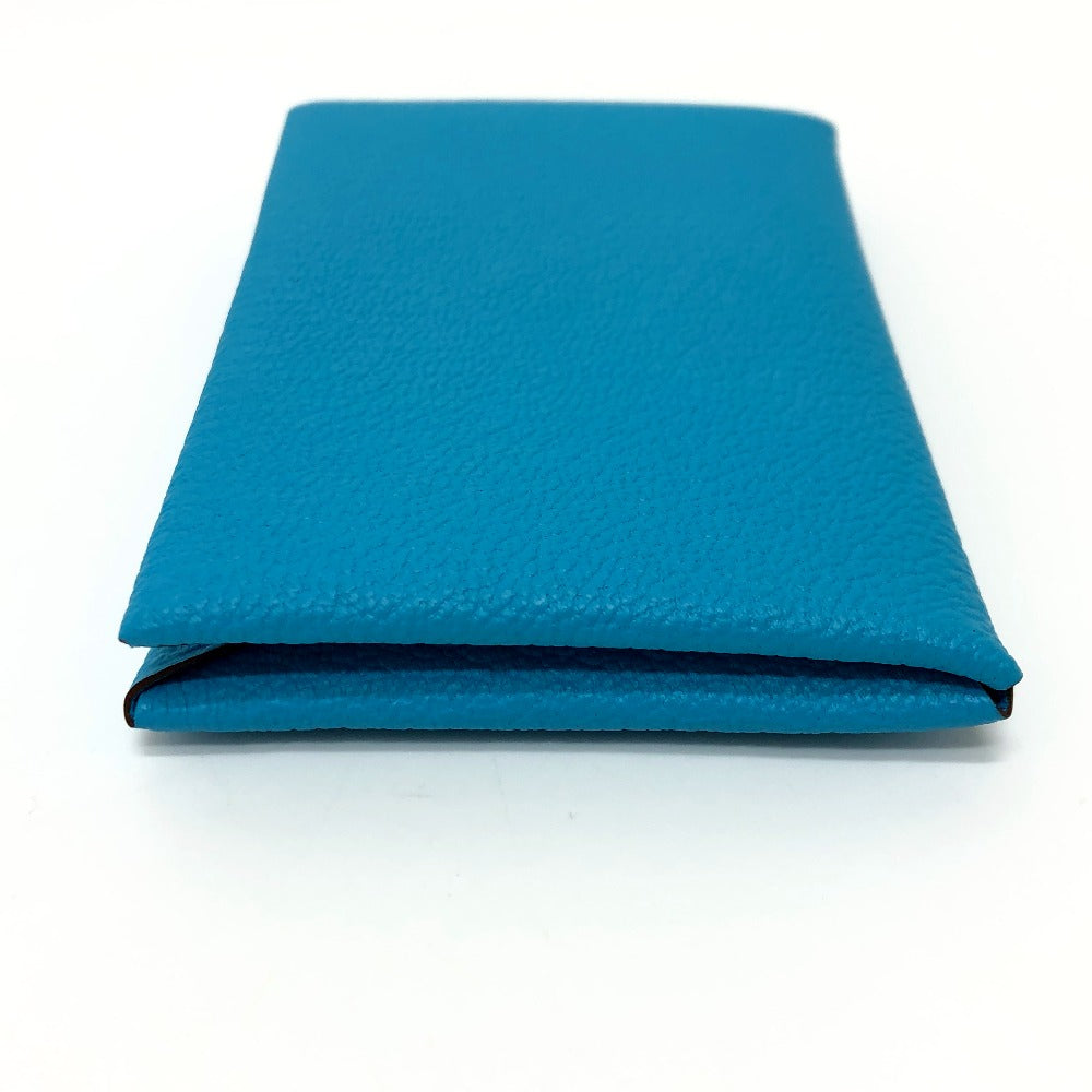 HERMES Card Case Shave blue Calvi Women Used