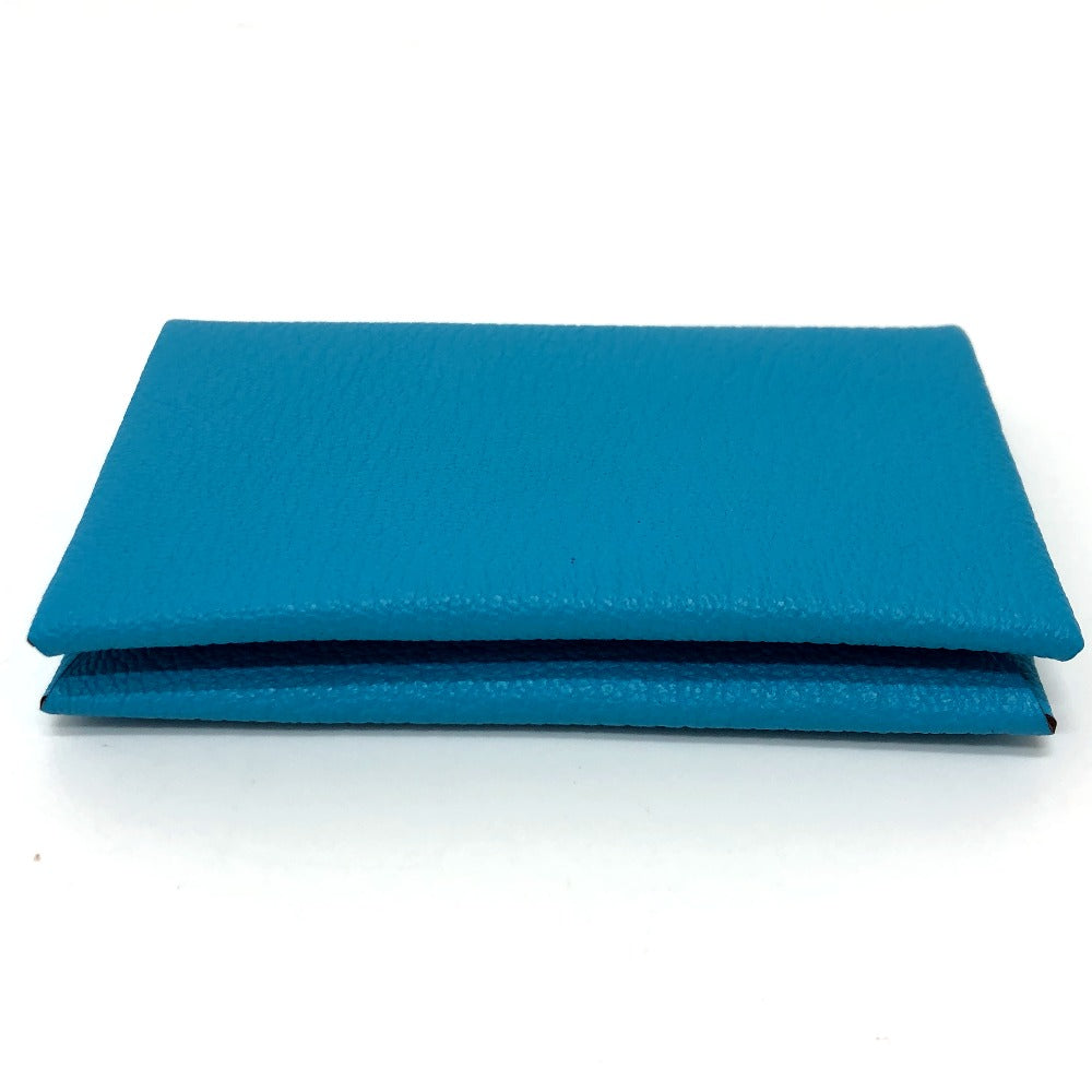 HERMES Card Case Shave blue Calvi Women Used