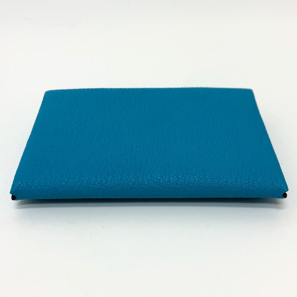 HERMES Card Case Shave blue Calvi Women Used