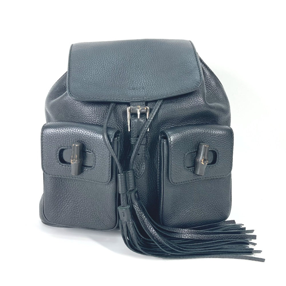 GUCCI Backpack 370833 leather black Bamboo backpack fringe tassel Women Used