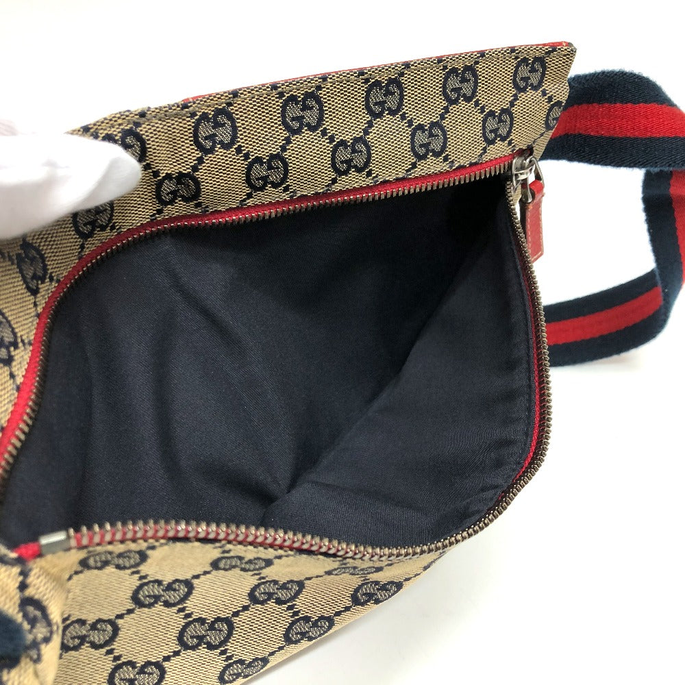 GUCCI Waist bag 28566 Leather / canvas Navy GG Belt bag mens Secondhand