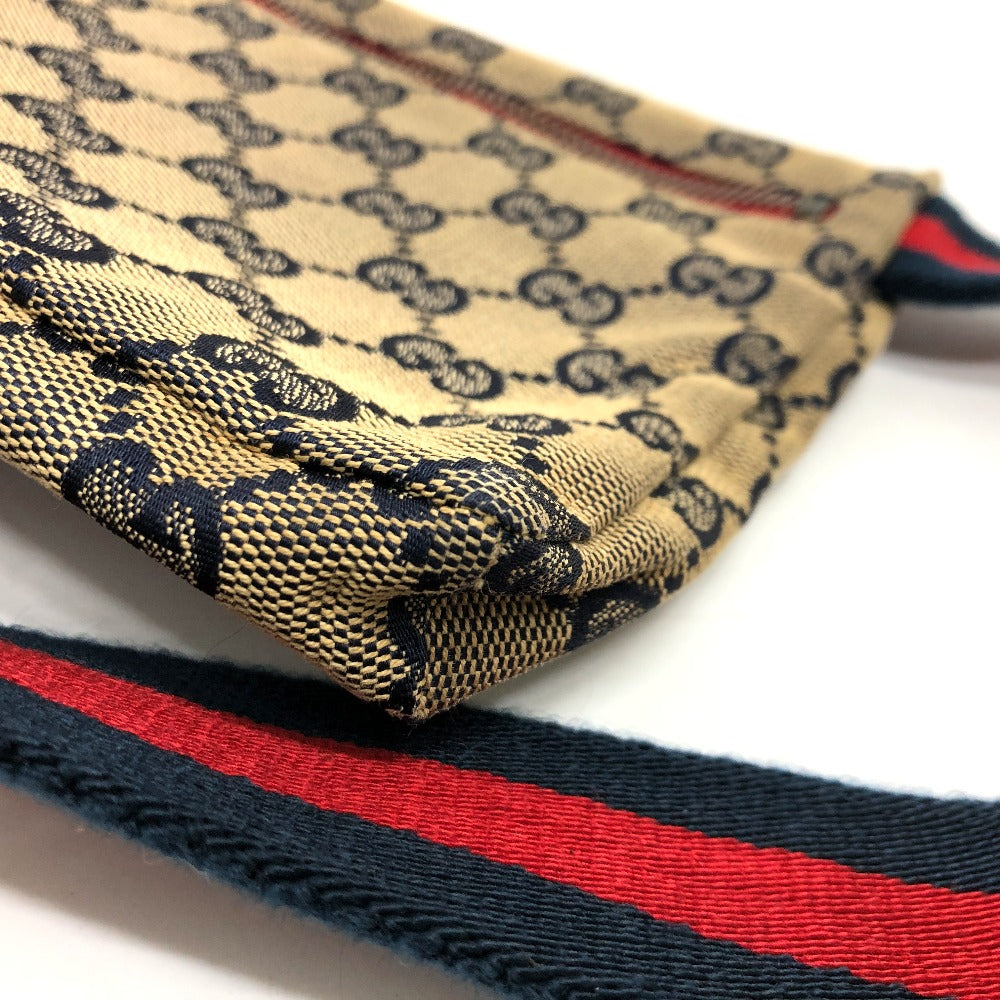 GUCCI Waist bag 28566 Leather / canvas Navy GG Belt bag mens Secondhand