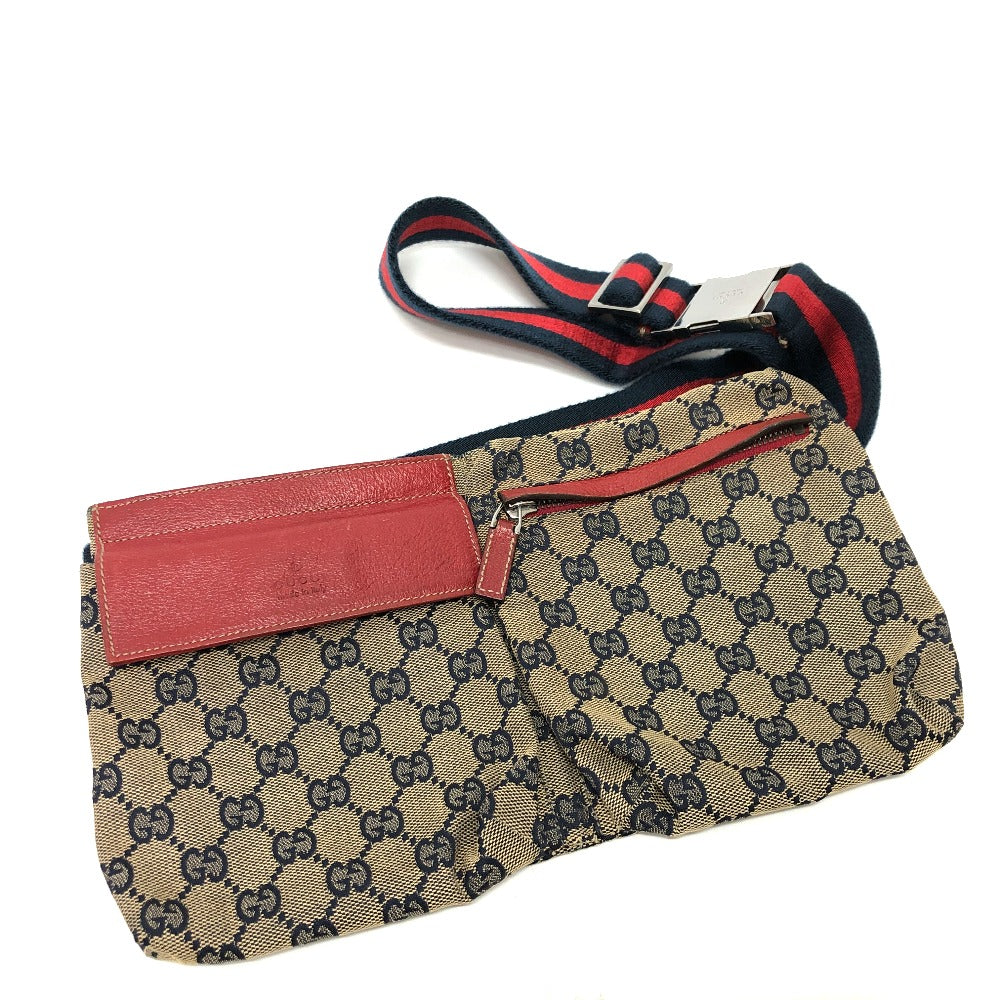 GUCCI Waist bag 28566 Leather / canvas Navy GG Belt bag mens Secondhand