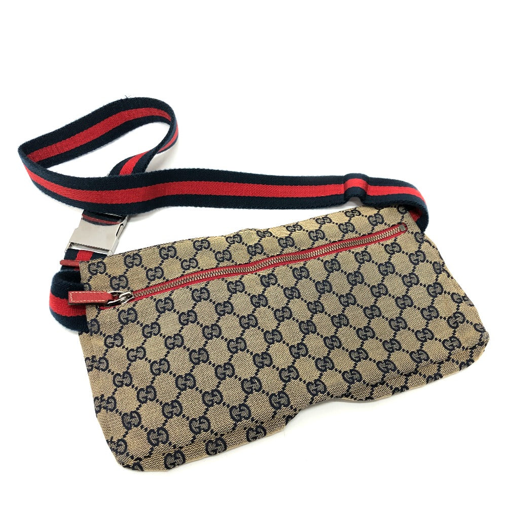 GUCCI Waist bag 28566 Leather / canvas Navy GG Belt bag mens Secondhand