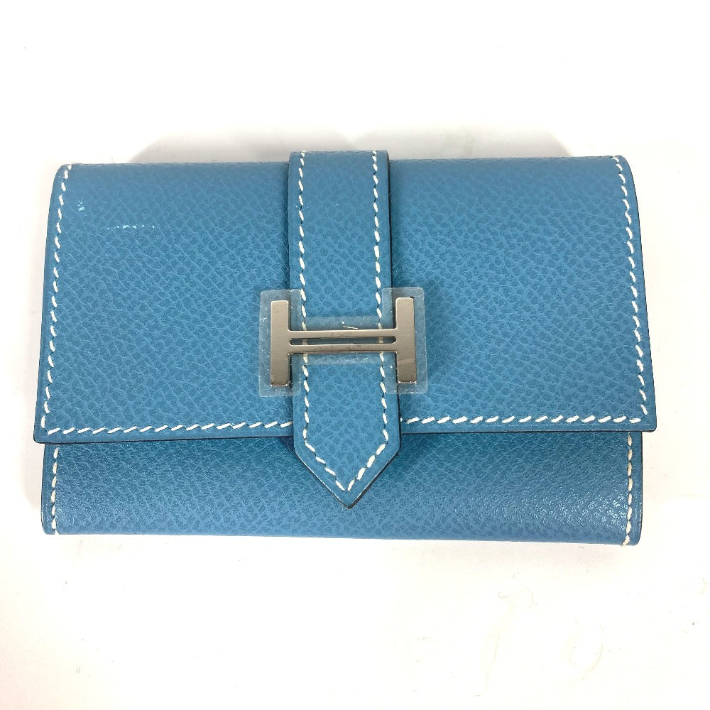 HERMES Card Case leather blue Bean Women Used