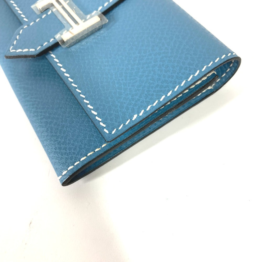 HERMES Card Case leather blue Bean Women Used