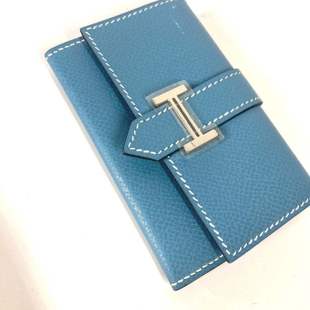 HERMES Card Case leather blue Bean Women Used