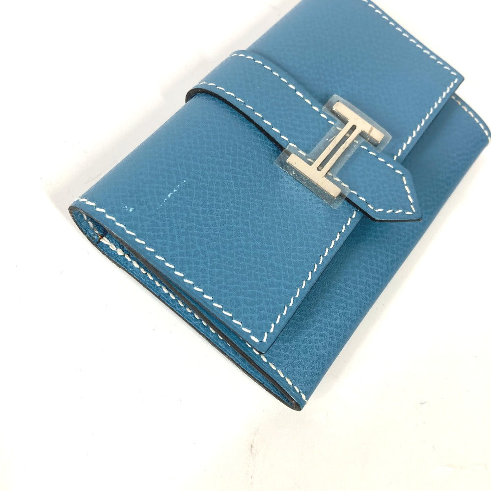HERMES Card Case leather blue Bean Women Used